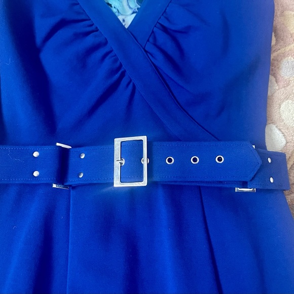 Cache Contour Collection Blue Sleeveless Below Knee V-Neck Pencil Dress Size 8 - Picture 9 of 11